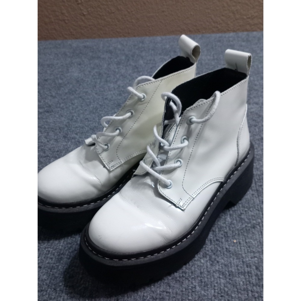 Steve Madden White Leather Combat Boots Women's Size 7 Chunky Platform Lace Up